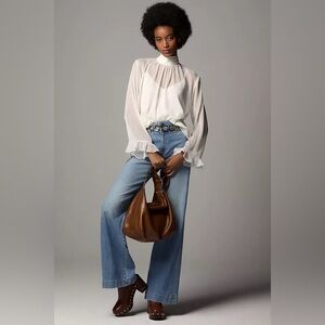 By Anthropologie Long-Sleeve High-Neck Sheer Blouse size XL